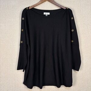 Melissa Paige Tunic Top Size 3X Womens Black Knit Button Shoulder Dolman Sleeve